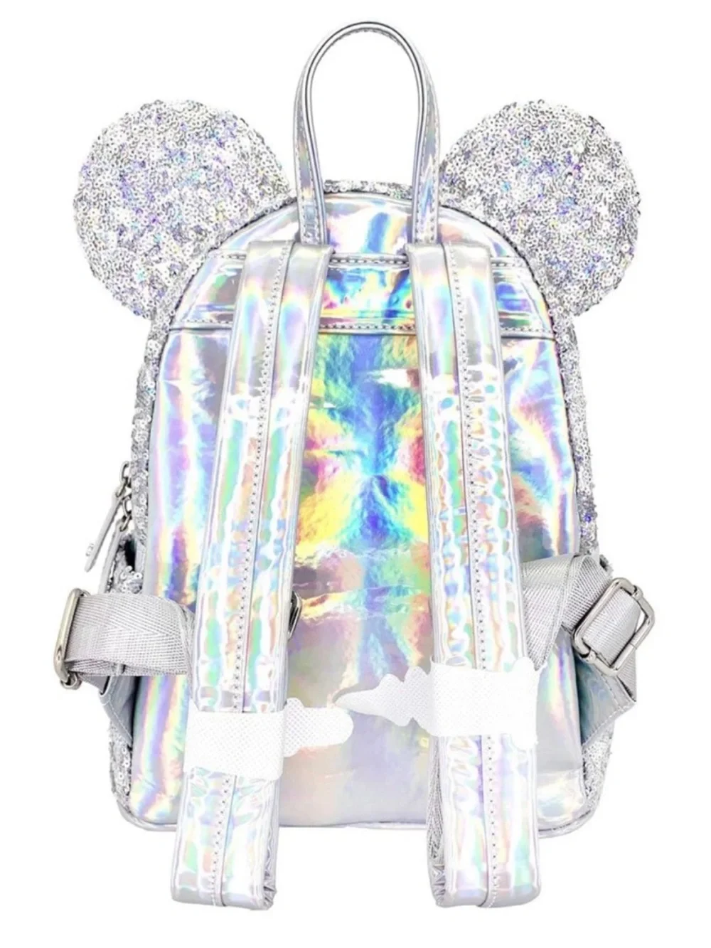 Disney Silver Sequin Mini Backpack with Holographic Bow and Ears